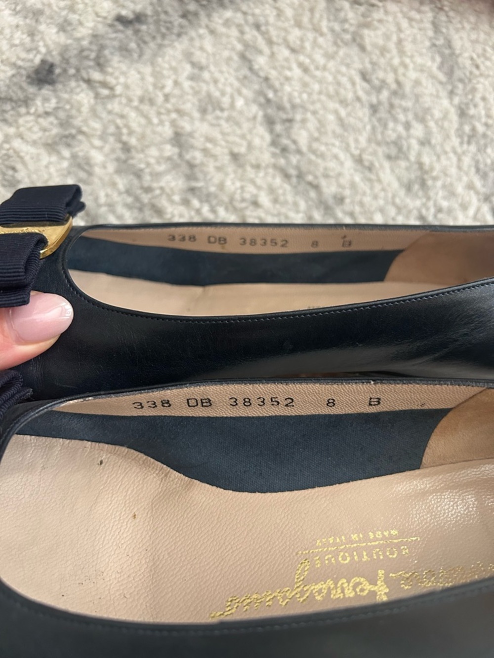 Salvatore Ferragamo Black Leather Vara Bow Pumps with Gold Buckle - Picture 5 of 10